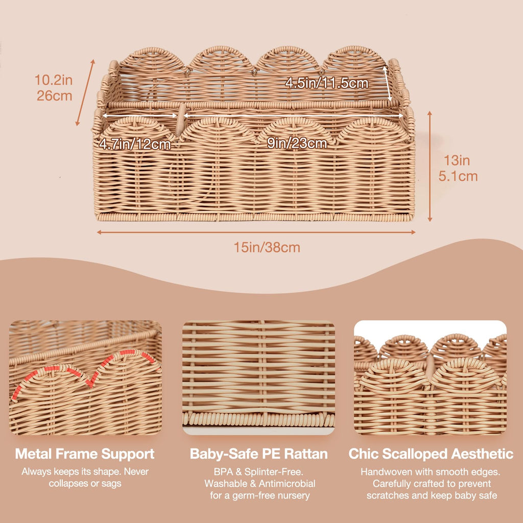 Klippehop Handwoven Wicker Diaper Caddy Organizer Basket