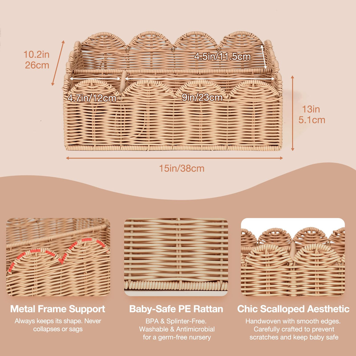 Klippehop Handwoven Wicker Diaper Caddy Organizer Basket