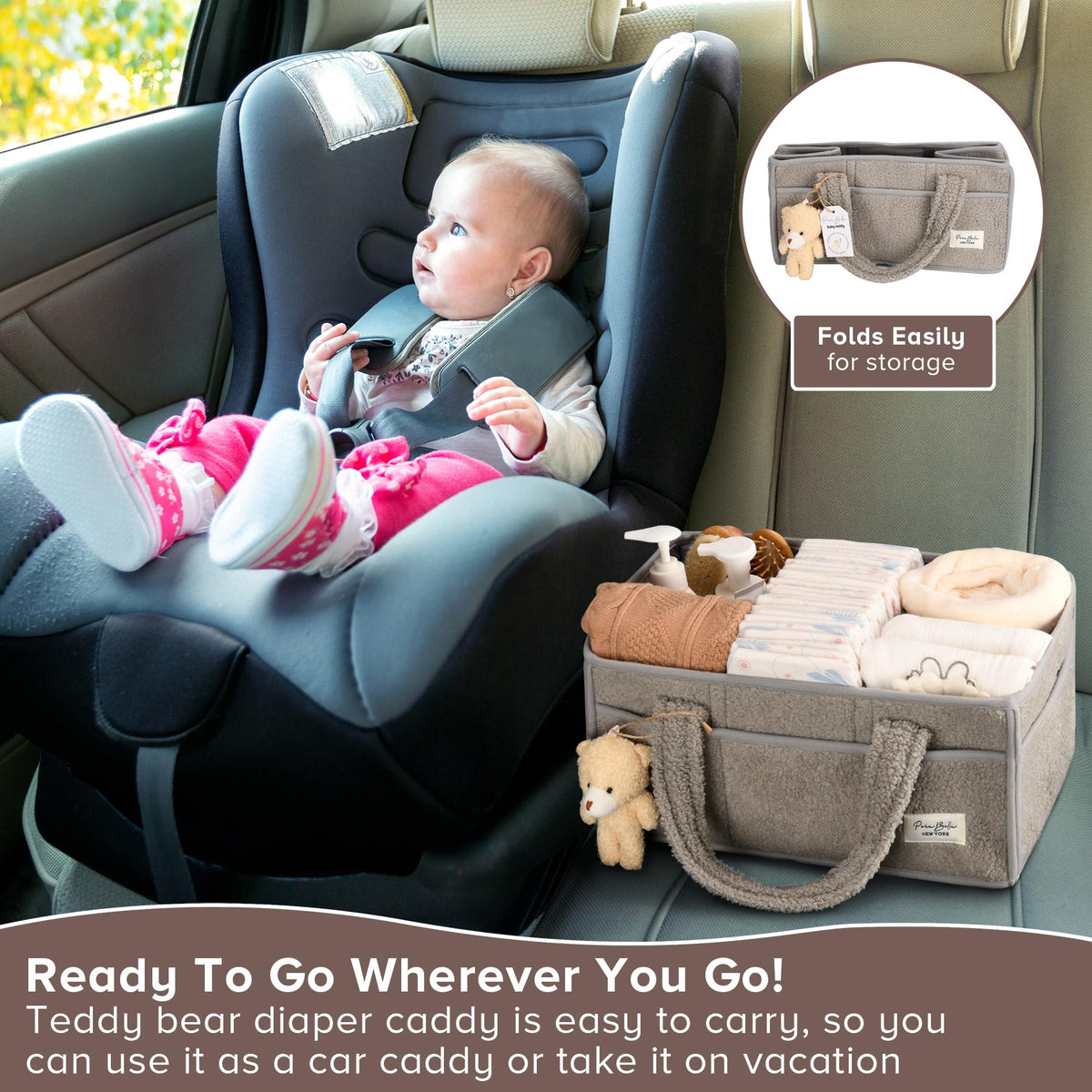 PeraBella Baby Diaper Caddy Organizer, Portable Nursery Storage Basket for Changing Table