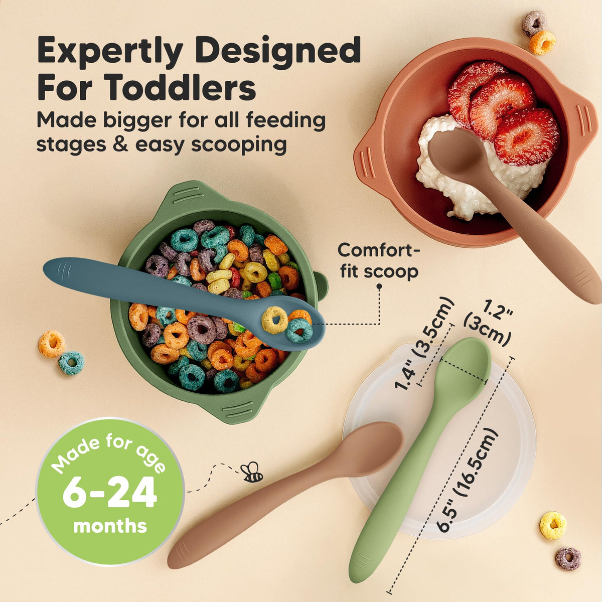 3-Pack Silicone Baby Spoons for Self-Feeding & Weaning