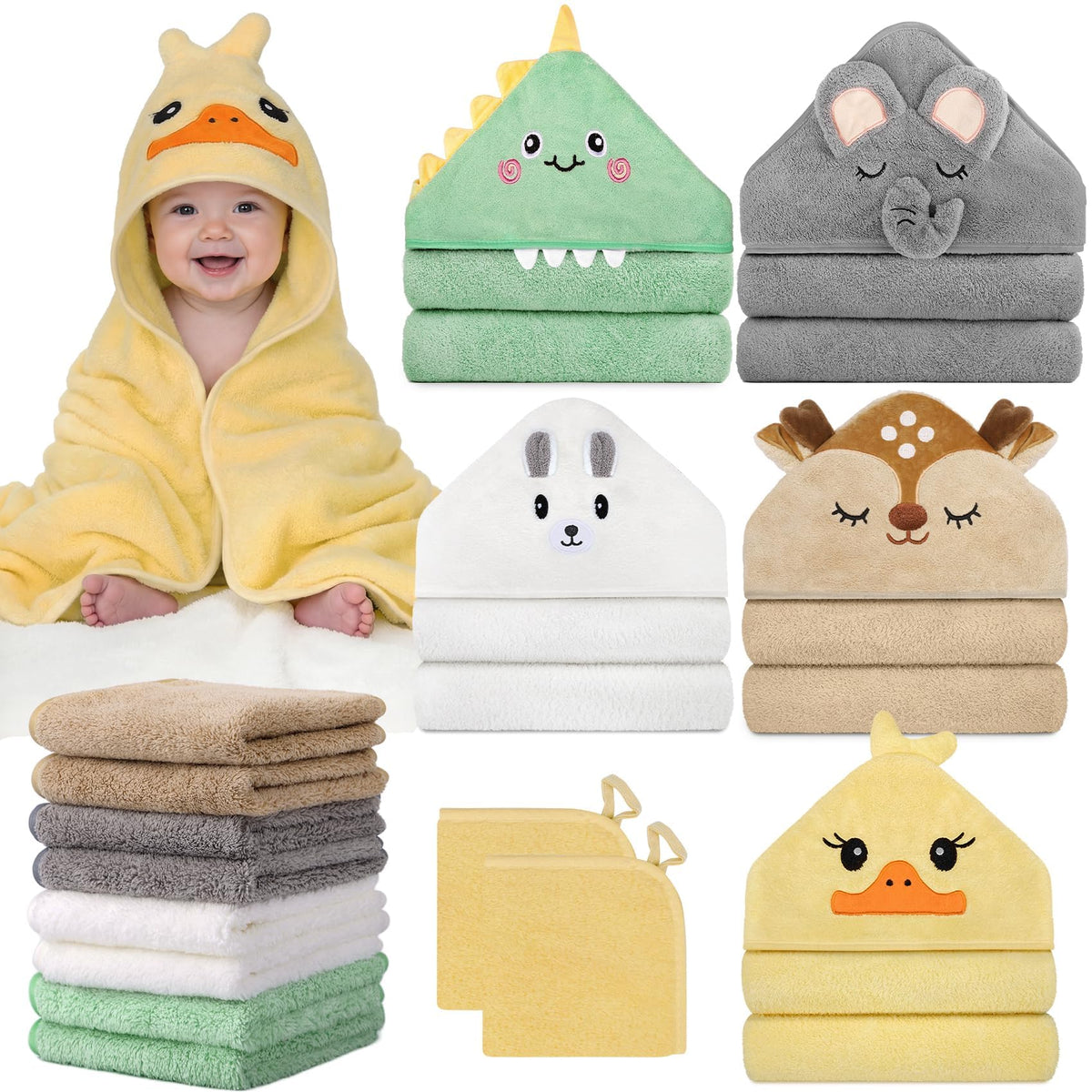CandyHome 15 PCS Baby Bath Towels Set for Newborn Infant Toddler Essentials