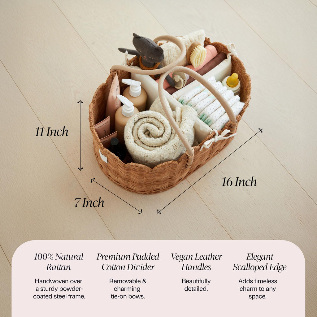 BEBE BASK Scalloped Rattan Baby Diaper Caddy Organizer