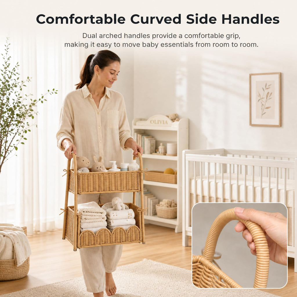 Klippehop 2-Tier Handwoven Diaper Caddy Organizer Basket