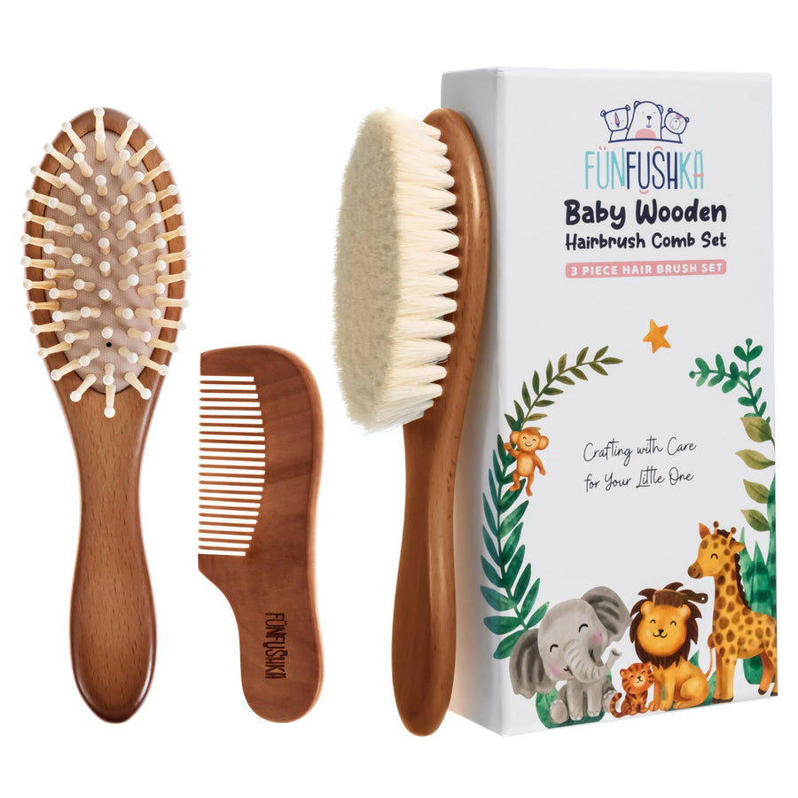 Ultra-Soft Goat Bristle Baby Hair Brush & Comb Set