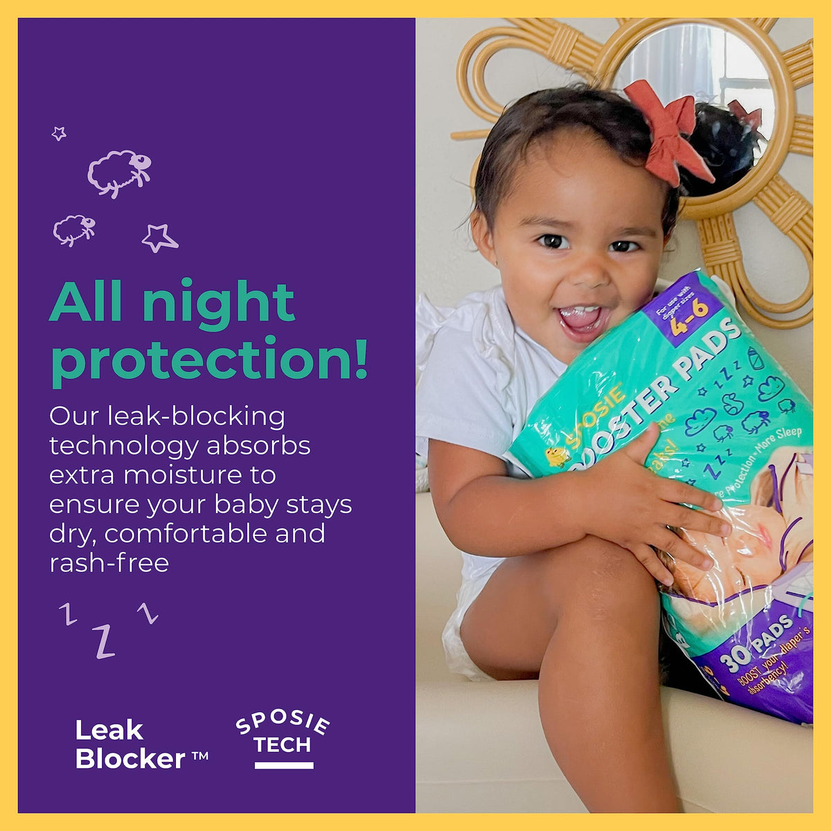 Sposie Overnight Diaper Booster Pads for Sizes 4-6 & 2T-5T