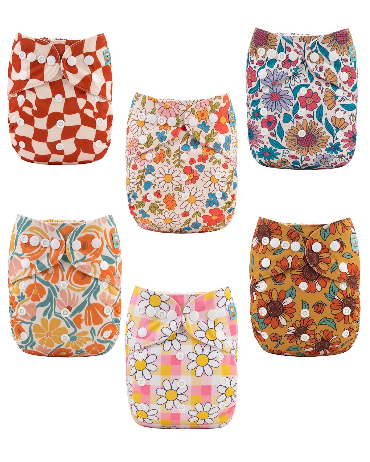 ALVABABY Reusable Cloth Diapers with Inserts, 6-Pack Adjustable Baby Covers