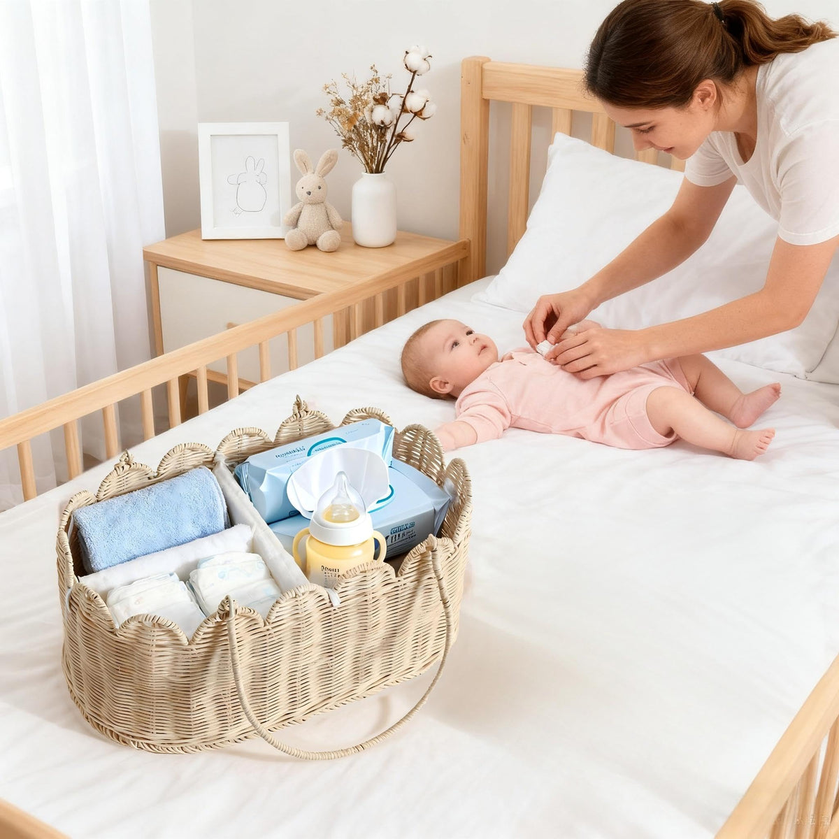 Klippehop 2-Tier Handwoven Diaper Caddy Organizer Basket