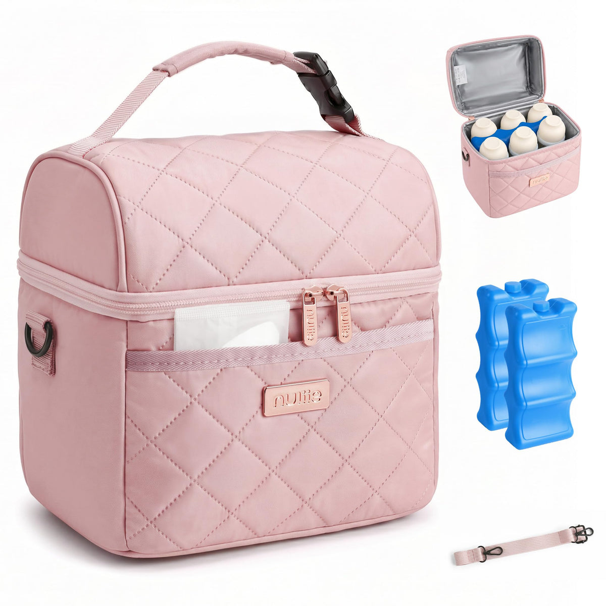 Insulated Breastmilk Cooler Bag with 2 Ice Packs for 6 Bottles