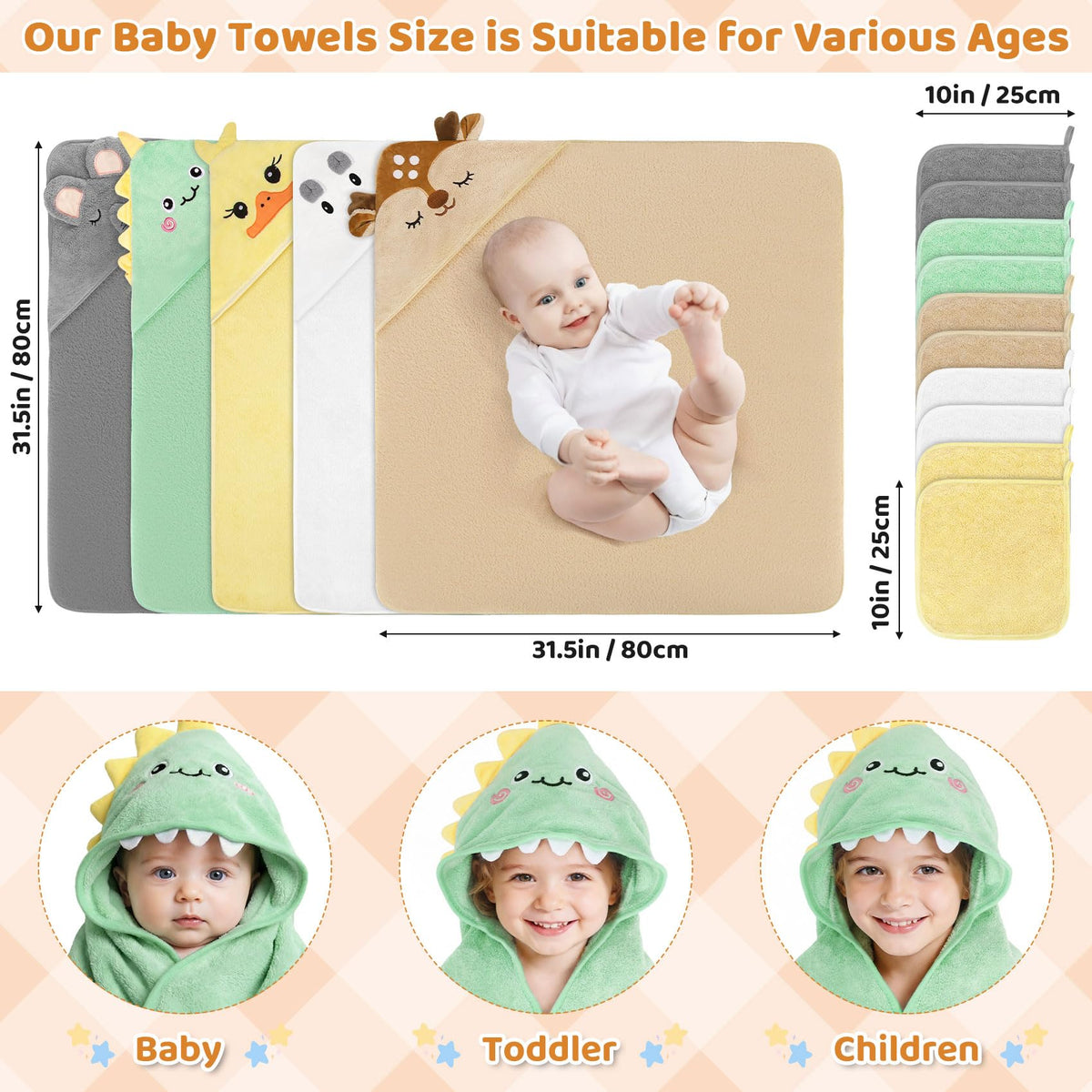 CandyHome 15 PCS Baby Bath Towels Set for Newborn Infant Toddler Essentials