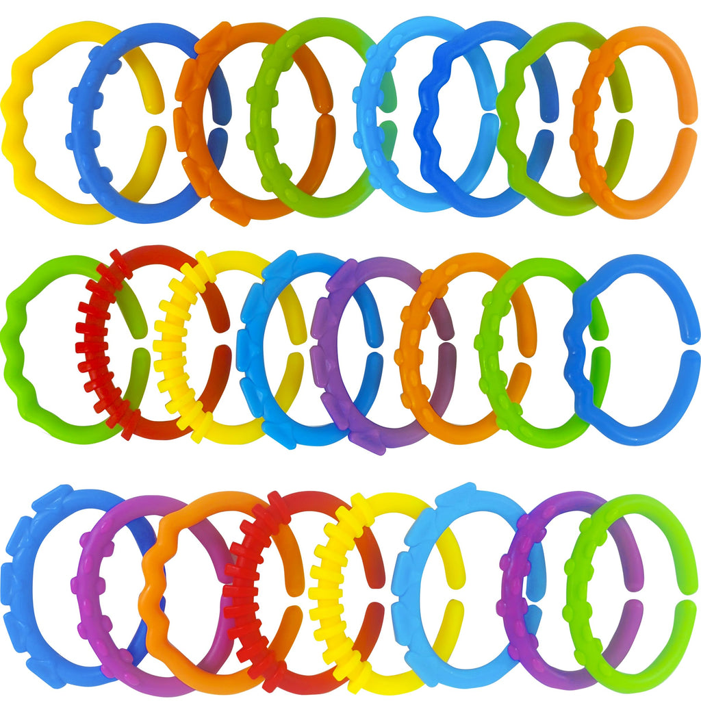 KUTOI Baby Teething Rings and Stroller Toy Links, 24-Piece Set