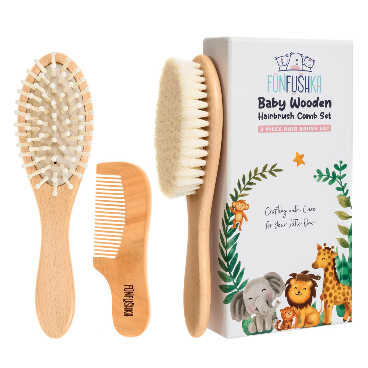 Ultra-Soft Goat Bristle Baby Hair Brush & Comb Set