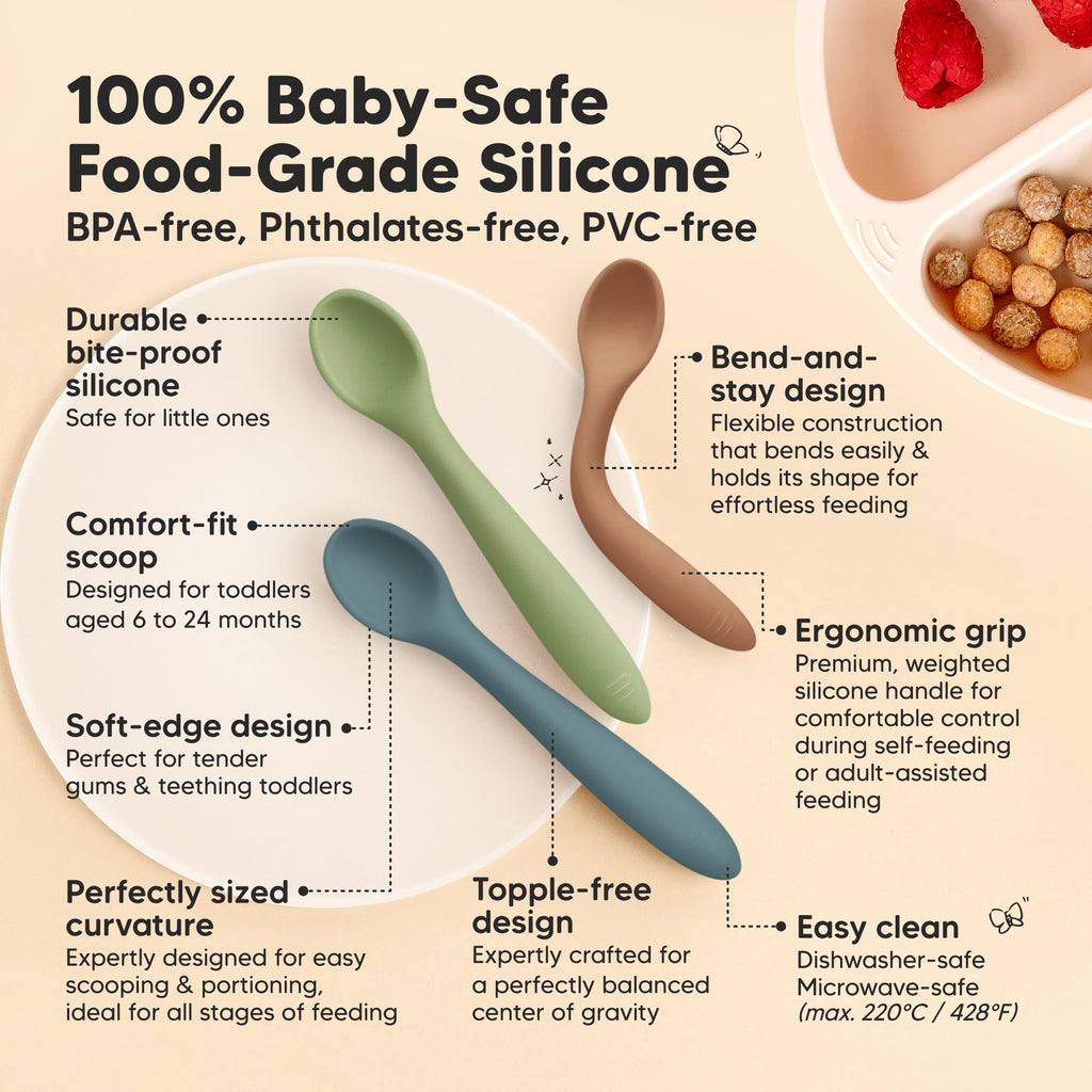 3-Pack Silicone Baby Spoons for Self-Feeding & Weaning