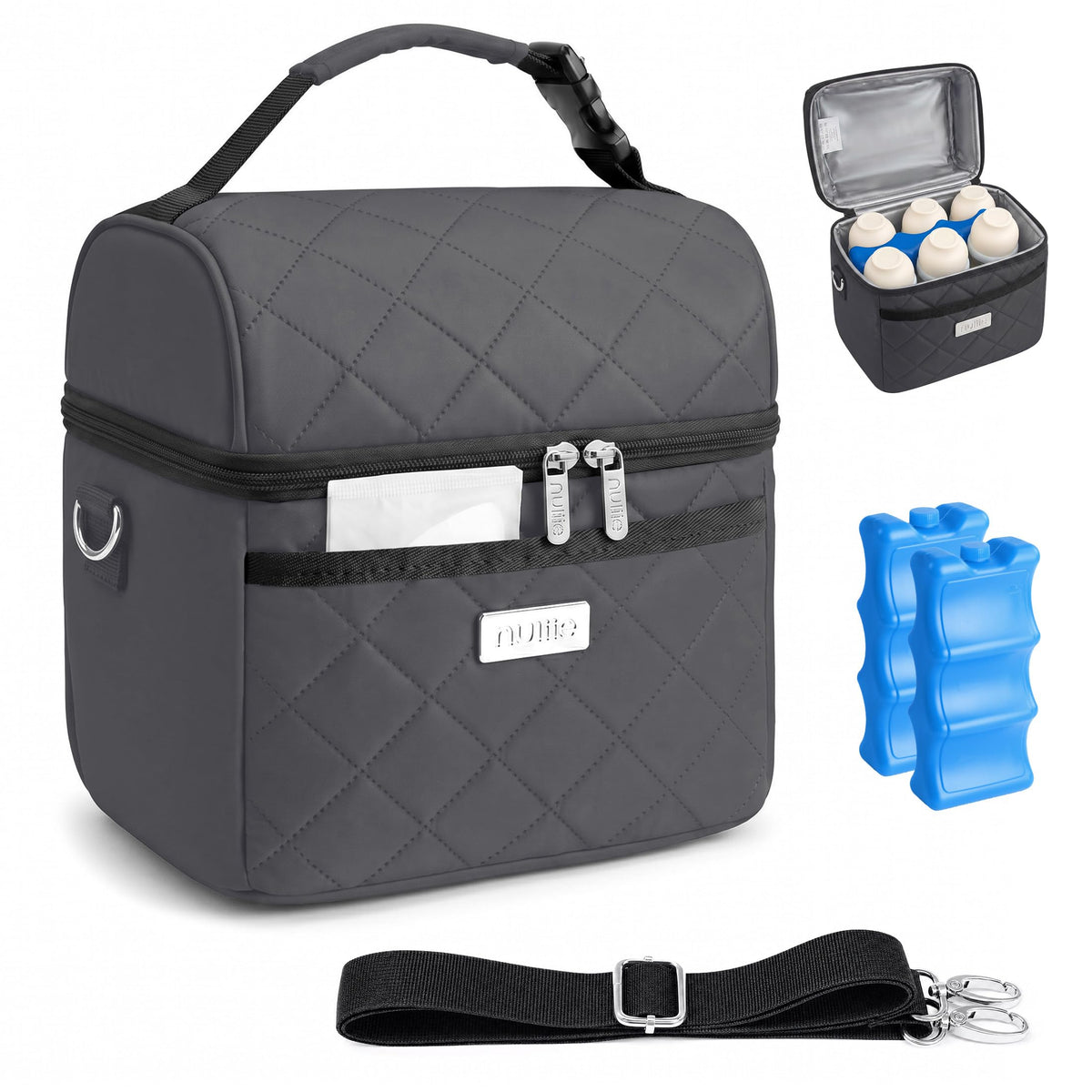 Insulated Breastmilk Cooler Bag with 2 Ice Packs for 6 Bottles