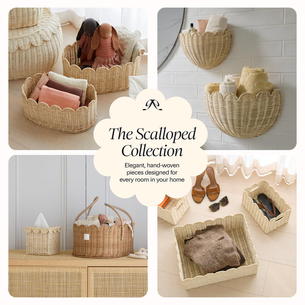 BEBE BASK Scalloped Rattan Baby Diaper Caddy Organizer