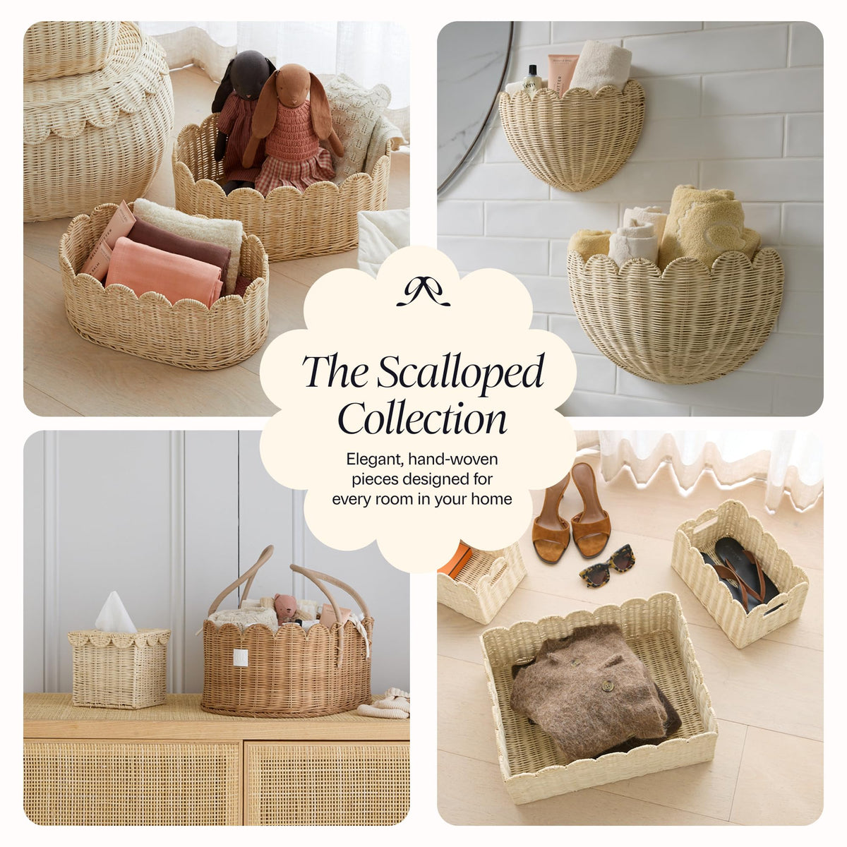 BEBE BASK Scalloped Rattan Baby Diaper Caddy Organizer