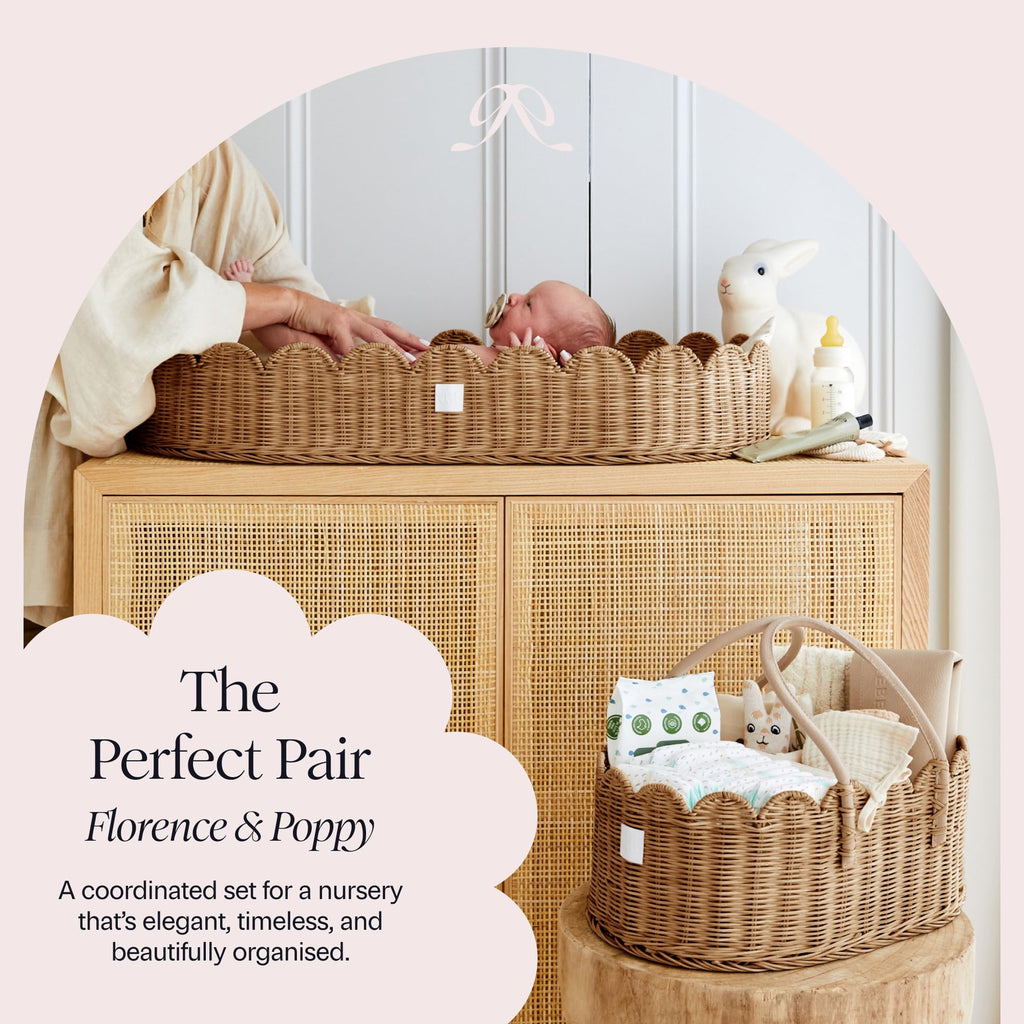 BEBE BASK Scalloped Rattan Baby Diaper Caddy Organizer