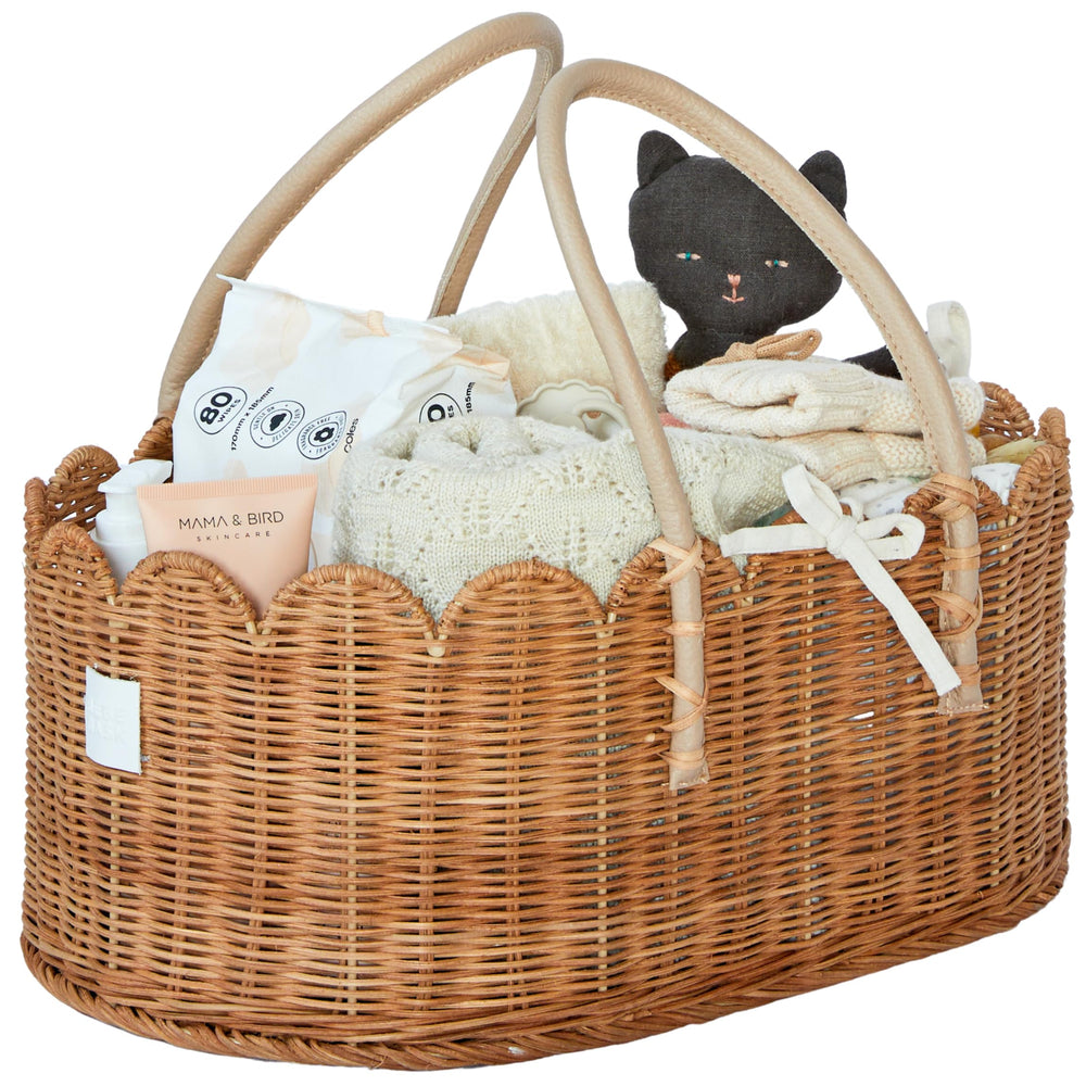BEBE BASK Scalloped Rattan Baby Diaper Caddy Organizer